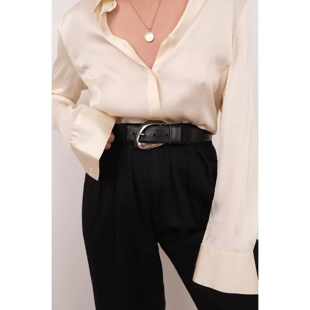 Vintage 90s Jet Full-Grain Leather Oval Buckle Belt